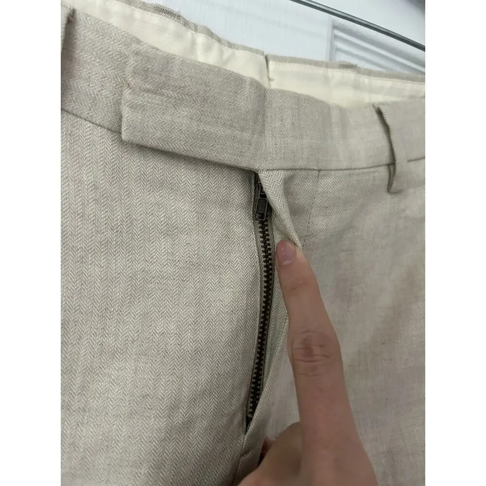 Men’s Billy Reid Dress Pants Size 30 (31x33) Herringbone Cotton Ecru Off White